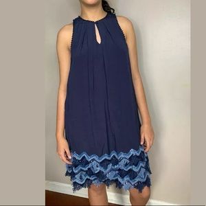 Anthropologie Navy Blue Fringe Dress by Maeve Sz 2